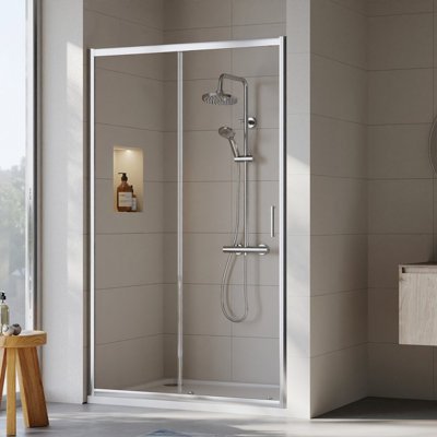 Ruwa 6mm Toughened Safety Glass Sliding Shower Door - 1900 x 1200mm - Chrome - Balterley
