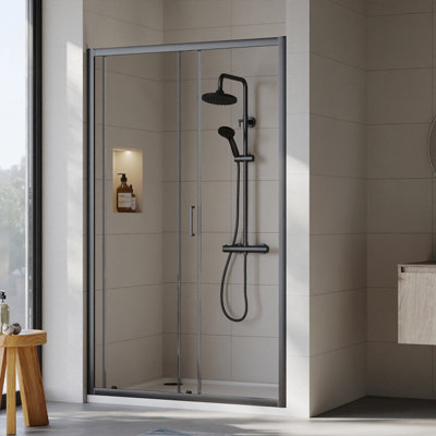 Ruwa 6mm Toughened Safety Glass Sliding Shower Door - 1900 x 1200mm - Matt Black - Balterley - 3