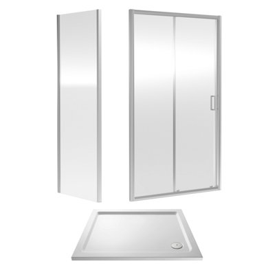 Ruwa 6mm Toughened Safety Glass Sliding Shower Door, Side Panel and Shower Tray - 1000 x 800 x 1900mm - Chrome/White - Balterley