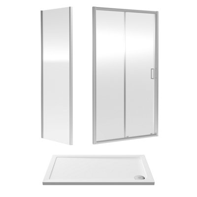 Ruwa 6mm Toughened Safety Glass Sliding Shower Door, Side Panel and Shower Tray - 1200 x 700 x 1900mm - Chrome/White - Balterley