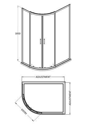 Ruwa Offset Quadrant 6mm Toughened Safety Glass Shower Enclosure - 1000mm x 800mm - Black - Balterley