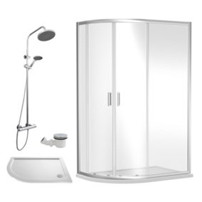 Ruwa Shower Enclosure Bundle - Offset Left Quadrant, Tray, Round Shower & Waste - White/Chrome - 1200mm x 800mm - Balterley
