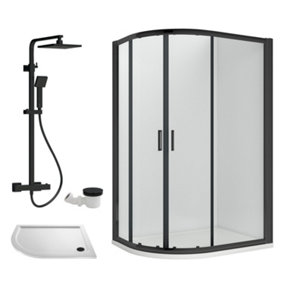 Ruwa Shower Enclosure Bundle - Offset Left Quadrant, Tray, Square Shower & Waste - White/Black - 1000mm x 800mm - Balterley
