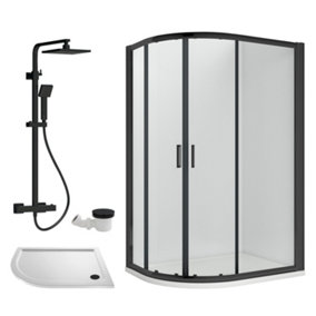 Ruwa Shower Enclosure Bundle - Offset Left Quadrant, Tray, Square Shower & Waste - White/Black - 1200mm x 800mm - Balterley