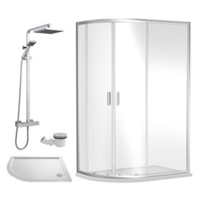 Ruwa Shower Enclosure Bundle - Offset Left Quadrant, Tray, Square Shower & Waste - White/Chrome - 1200mm x 800mm - Balterley