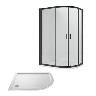 Ruwa Shower Enclosure Bundle - Offset Right Hand Quadrant & Slimline Tray - Black/White - 1000mm x 800mm - Balterley