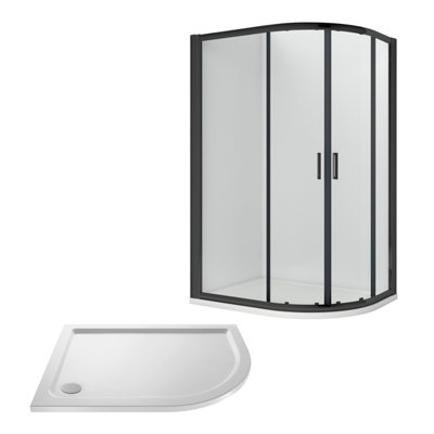 Ruwa Shower Enclosure Bundle - Offset Right Hand Quadrant & Slimline Tray - Black/White - 1200mm x 800mm - Balterley