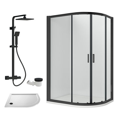 Plaza Rectangular Corner Entry Shower Enclosure with Pearlstone Tray - 6mm  Sliding Door