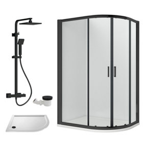Ruwa Shower Enclosure Bundle - Offset Right Quadrant, Tray, Square Shower & Waste - White/Black - 1000mm x 800mm - Balterley