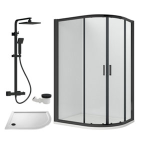 Ruwa Shower Enclosure Bundle - Offset Right Quadrant, Tray, Square Shower & Waste - White/Black - 1200mm x 800mm - Balterley