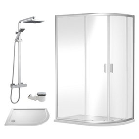 Ruwa Shower Enclosure Bundle - Offset Right Quadrant, Tray, Square Shower & Waste - White/Chrome - 1200mm x 800mm - Balterley
