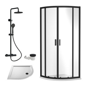Ruwa Shower Enclosure Bundle - Quadrant Enclosure, Tray, Round Shower Kit & Waste - White/Chrome - 800mm - Balterley