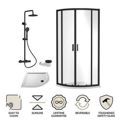 Ruwa Shower Enclosure Bundle - Quadrant Enclosure, Tray, Round Shower Kit & Waste - White/Chrome - 800mm - Balterley - 4