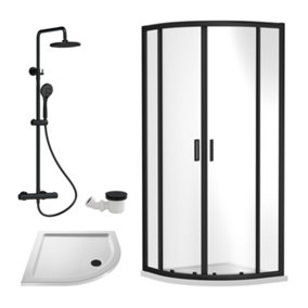 Ruwa Shower Enclosure Bundle - Quadrant Enclosure, Tray, Round Shower Kit & Waste - White/Chrome - 900mm - Balterley