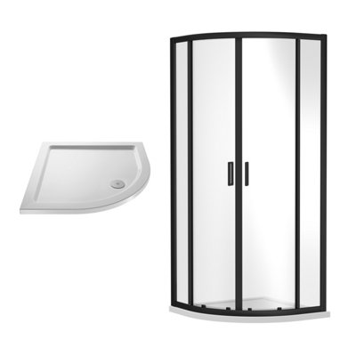 Ruwa Shower Enclosure Bundle with Quadrant Enclosure & Slimline Tray - 800mm - Black/White - Balterley