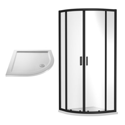 Ruwa Shower Enclosure Bundle with Quadrant Enclosure & Slimline Tray - 900mm - Black/White - Balterley