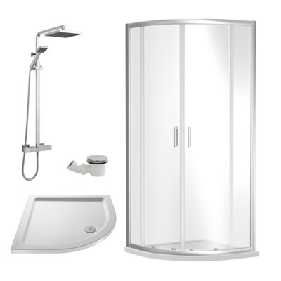 Plaza Rectangular Corner Entry Shower Enclosure with Pearlstone Tray - 6mm  Sliding Door