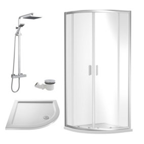 Ruwa Shower Enclosure Bundle with Quadrant Enclosure, Tray, Square Shower Kit & Waste - White/Chrome - 800mm - Balterley