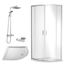 Ruwa Shower Enclosure Bundle with Quadrant Enclosure, Tray, Square Shower Kit & Waste - White/Chrome - 900mm - Balterley