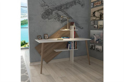 Ruzgar Computer Desk - White & Walnut