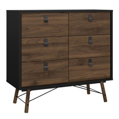 Ry Double chest of drawers 6 drawers in Matt Black Walnut DIY at B&Q