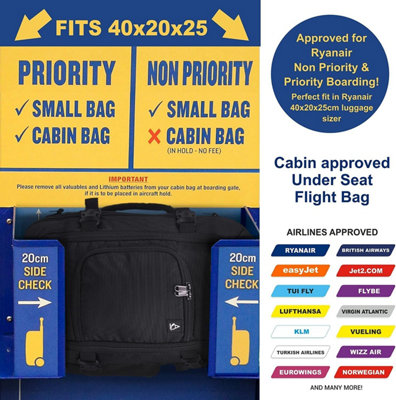 Ryanair 40x20x25 Maximum Size Hand Cabin Luggage Approved Travel Carry On Holdall Lightweight Shoulder Bag Backpack