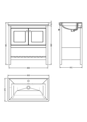 Rye Traditional Furniture Floor Standing 2 Door Vanity & 1 Tap Hole Fireclay Basin, 800mm, Fern Green - Balterley