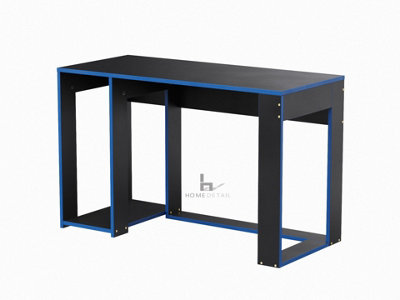 Ryker Gaming Desk Computer Table Workstation, Black With Blue Trim