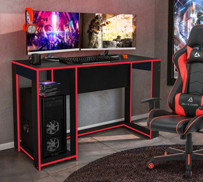Ryker Gaming Desk Office Computer Table Workstation Black Red Trim ...