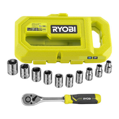 Ryobi 1 4 Ratchet Socket Set 10pc RHRS10PC DIY at B Q