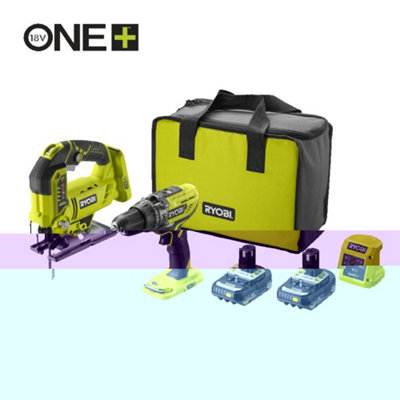 Ryobi Combi Drill Jigsaw Starter Kit R18PDJS 220S