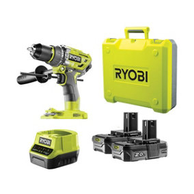 RYOBI R18PD7 DRILL C/W 2 X 2 BATTERIES AND CHARGER IN CASE