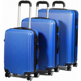 Ryori Blue 3pc Hard Shell Suitcase Set - ABS - Lightweight - 4 Spinner Wheels - Built In Locks