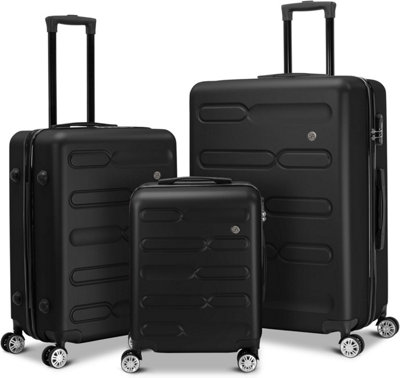 Ryori Luggage Set Of 3 Black ABS Hard Shell Suitcases With Spinner Wheels & Built In Combination Lock