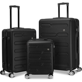 Ryori Luggage Set Of 3 Black ABS Hard Shell Suitcases With Spinner Wheels & Built In Combination Lock