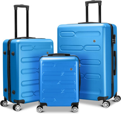 Ryori Luggage Set Of 3 Blue ABS Hard Shell Suitcases With Spinner Wheels & Built In Combination Lock
