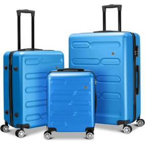 Ryori Luggage Set Of 3 Blue ABS Hard Shell Suitcases With Spinner Wheels & Built In Combination Lock