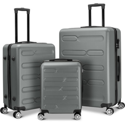 Ryori Luggage Set Of 3 Grey ABS Hard Shell Suitcases With Spinner Wheels & Built In Combination Lock