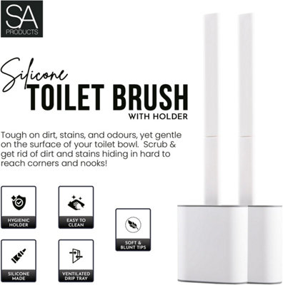 Ryori Pack Of  2 Silicone Toilet Brush - Bathroom Cleaning Brush With Holder - No-Scratch Bristles