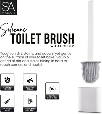 Ryori Silicone Toilet Brush - Bathroom Cleaning Brush With Holder - No-Scratch Bristles