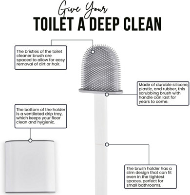 Ryori Silicone Toilet Brush - Bathroom Cleaning Brush With Holder - No-Scratch Bristles - 4