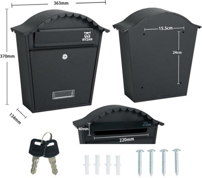 RYZAN Wall Mounted Waterproof Mailbox Steel Post Box Classic Design