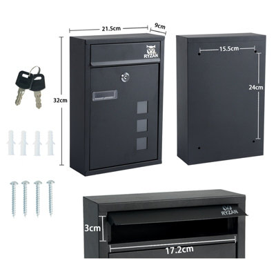 Ryzan Weatherproof Lockable Mailbox with Viewing Panels Secure Outdoor ...