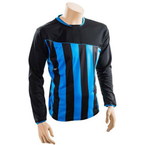 S ADULT Valencia Stripe Long Sleeve PLAIN Football Shirt - BLACK/BLUE 34-36"