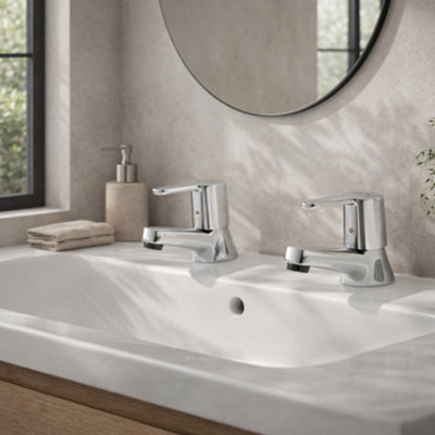 S12 Basin Tap Pair Chrome - Modern Lever Handle Bathroom Taps for Basins, Durable Brass Construction
