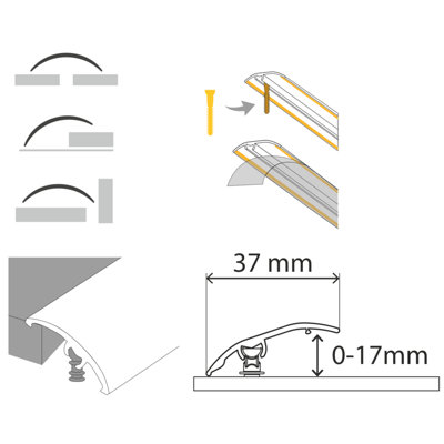 S16 Aluminium Door Bar floor Trim Threshold Cover Strip T bar Adjustable - Brushed Effect