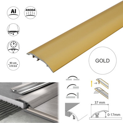 S16 Aluminium Door Bar floor Trim Threshold Cover Strip T bar Adjustable - Gold