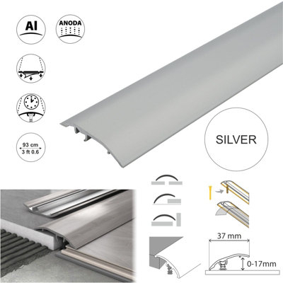 S16 Aluminium Door Bar floor Trim Threshold Cover Strip T bar Adjustable - Silver