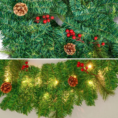 SA Products 1.8m Christmas Garland For Fireplace - Prelit Garland Christmas Decorations For Stairs - With 30 LED String Lights