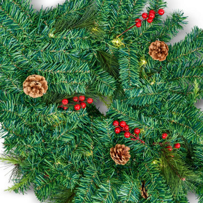 SA Products 1.8m Christmas Garland For Fireplace - Prelit Garland Christmas Decorations For Stairs - With 30 LED String Lights - 6